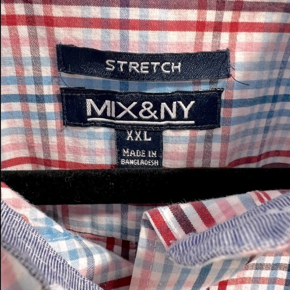 MIX&NY XXL Button-Down Plaid Stretch Shirt Red Blue White - Picture 2 of 4